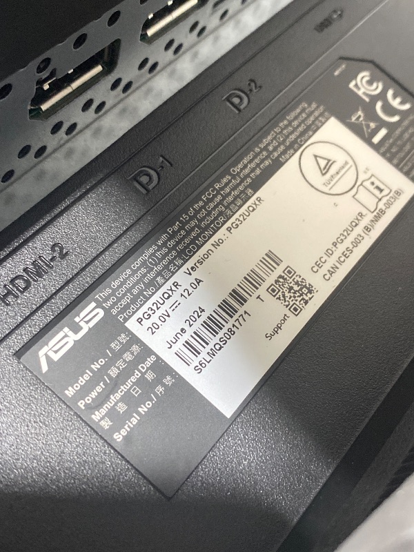 Photo 1 of ASUS ROG Swift 32” 4K Mini LED Gaming Monitor (PG32UQXR) -UHD (3840 x 2160), 160Hz, 1ms, Fast IPS, Local dimming, FreeSync Premium Pro, HDMI 2.1, DisplayPort 2.1 with DSC, Quantum Dot, DisplayHDR1000