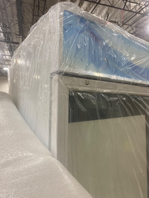 Photo 1 of FreezLabs 27”W Commercial Glass Door Display Refrigerator 15 Cu.ft White Cooler Beverage Bridge with LED Light and 5 Shelves for Cafe Restaurant Store Bar