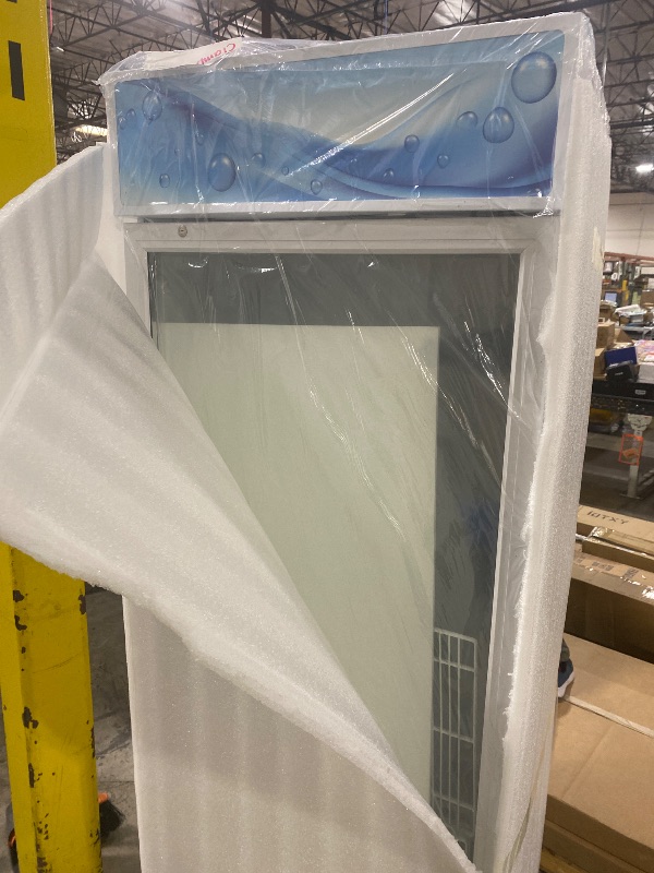 Photo 1 of FreezLabs 27”W Commercial Glass Door Display Refrigerator 15 Cu.ft White Cooler Beverage Bridge with LED Light and 5 Shelves for Cafe Restaurant Store Bar