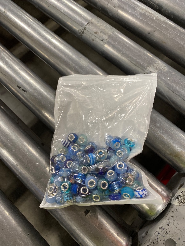 Photo 1 of 100 Pieces Large Hole Beads, Assorted European Craft Beads Blue Big Hole Fairy Wands Garden Bead Large Hole Lampwork Spacer Bead for DIY Pens Charms Bracelet Necklace Jewelry Making Supplies