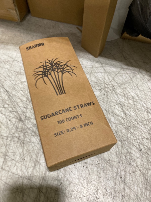 Photo 1 of 100pcs Sugarcane Straws, 8 Inch Sturdy Biodegradable Plastic Free Eco-Friendly Compostable Smoothie Drinking Straws for Home Restaurant Beach Parties Not Foggy