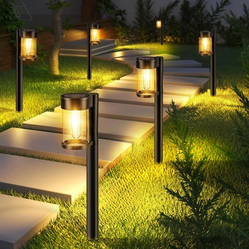 Photo 1 of Mancra Solar Pathway Lights Outdoor, 20 Pack Metal & Glass Solar Lights Outdoor Waterproof Landscape Path Lights for Yard Walkway Garden Decor, Warm White