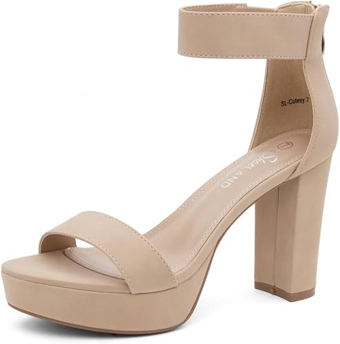 Photo 1 of Shoe Land Chunky Platform Heels for Women – 4 Inch Block Heeled Sandals with Ankle Strap, Open Toe Dressy Strappy High Heels for Wedding, Party & Formal Events 6