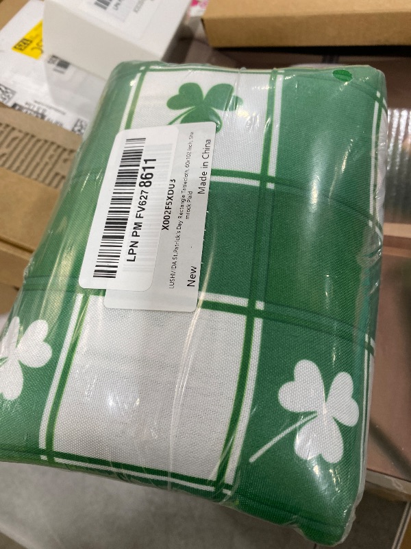 Photo 1 of LUSHVIDA St.Patrick's Day Rectangle Table Cloth, 60 x 102 Inch - Shamrock Plaid Patterned Irish Clover Washable Microfiber Tablecloth Decorative Table Covers for Picnic Party, 100% Polyester, 150 GSM