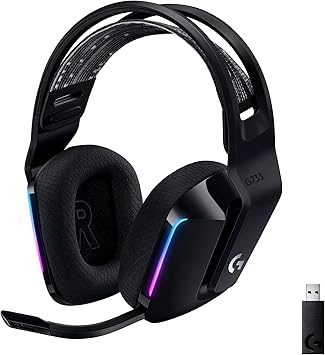 Photo 1 of NON-FUNCTIONAL, PARTS ONLY-------------------Logitech G733 Lightspeed Wireless Gaming Headset, Suspension Headband, Lightsync RGB, Blue VO!CE Mic, PRO-G Audio – Black, Gaming Headset Wireless, PC, PS5, PS4, Switch Compatible