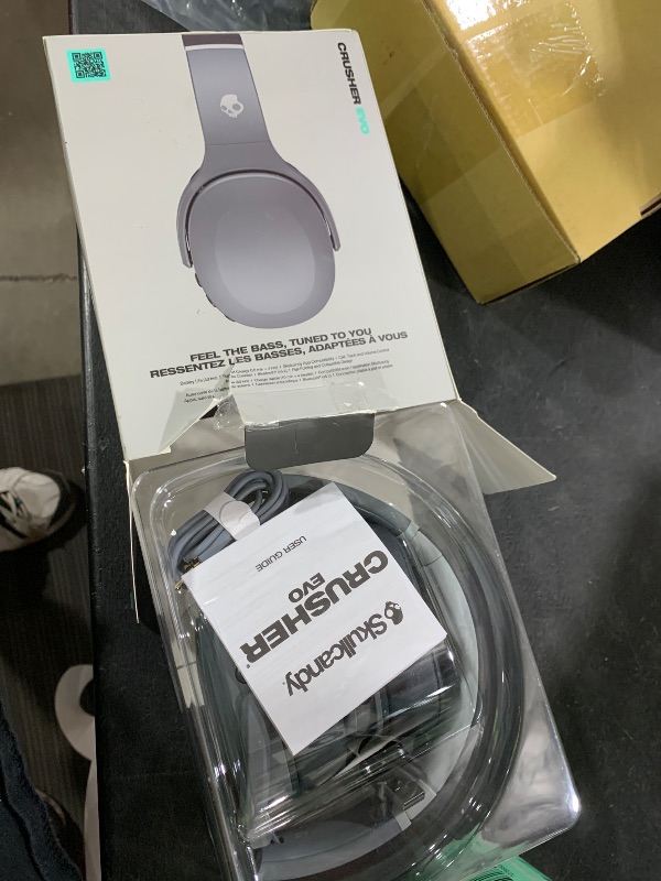 Photo 1 of Skullcandy Crusher Evo Wireless Bluetooth Headphones with Multi-Sensory Bass, Noise Isolating Over-Ear Fit, Up to 40 Hours Battery, Microphone for iPhone Android - Chill Grey