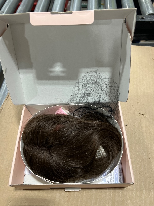 Photo 1 of Hairro Human Hair Topper with Wispy Bangs, Clips on 360° 3D Cover Real Hairpieces Lightweight, 2.25"x6" Base for Women with High Hairline/Thinning Hair, 12 Inch Dark Brown Bangs