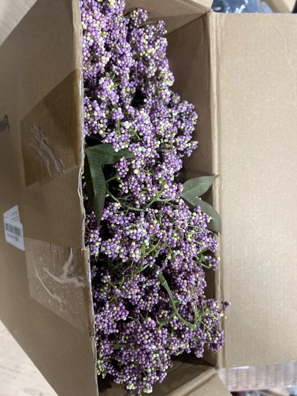 Photo 1 of Zeyune 3 Pcs Artificial Purple Berry Stem Spring Faux Flowers Picks Branches Fake Realistic Sedum Stem Spray for Wedding Holiday Seasonal Farmhouse Mantel Harvest DIY Home Decorations(42 Inch)