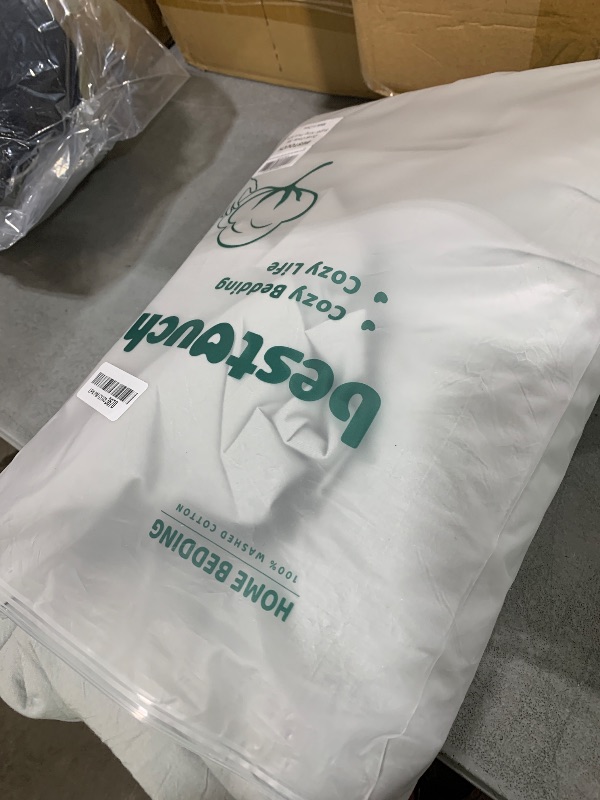 Photo 1 of BESTOUCH Duvet Cover Set 100% Washed Cotton Linen Feel Super Soft Comfortable Chic Lightweight 3 PCs Home Bedding Set Solid Northern Droplet Grey Super King Plus