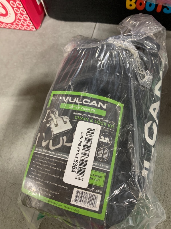 Photo 1 of VULCAN Security Chain and Lock Kit - Premium Case-Hardened - 3/8 Inch x 9 Foot (+/-2 Inches) - Chain Cannot Be Cut with Bolt Cutters or Hand Tools