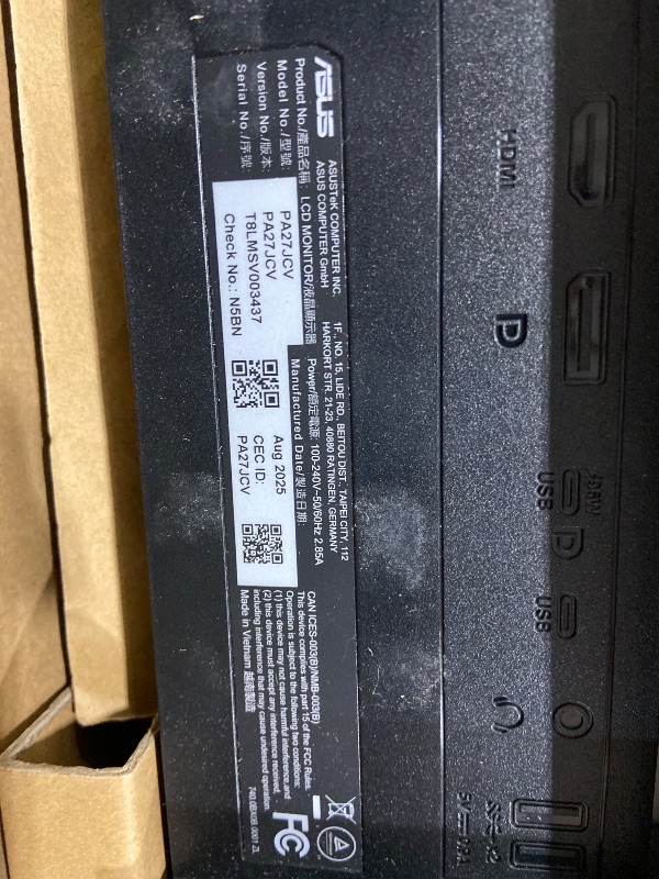 Photo 1 of ASUS ProArt Display 27” 5K HDR Professional Monitor (PA27JCV) - 5K (5120 x 2880), IPS, 99% DCI-P3, 100% sRGB, ?E < 2, USB-C PD 96W, Calman Verified, Color Accurate, LuxPixel, 3 yr Warranty