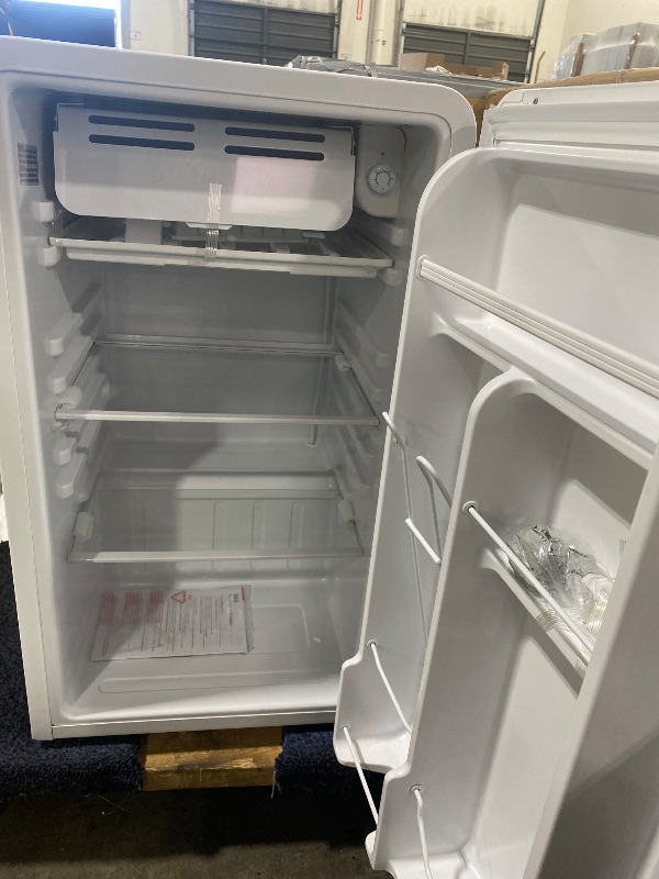 Photo 1 of Frigidaire Retro Compact Refrigerator with Chiller, 3.2 cu ft Countertop Fridge, Built-In Bottle Opener, Rounded Corners, Premium, for Office, Bedroom, Dorm Room, Cabin, 18.5D x 20W x 31.5H (White)