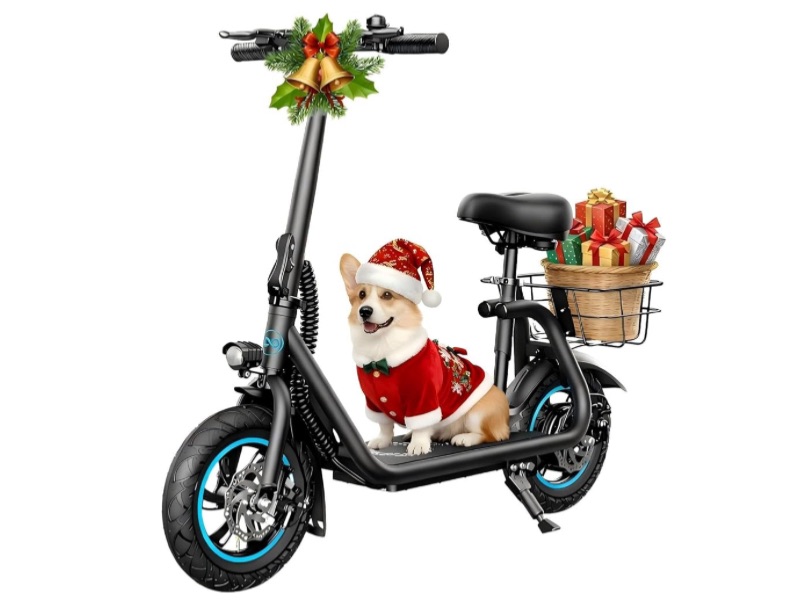 Photo 1 of C1 Electric Scooter with Seat for Adults, 450W Motor, 20-Mile Range, 16 MPH, Foldable Commuter E-Scooter with Basket for Grocery, Pets, and Daily Commute– Classic Black