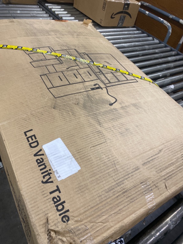 Photo 1 of Vanity Desk with Smart LED Mirror & Charging Station, 35.4" White Vanity Table Set with Cushioned Stool, 4 Drawers & Hairdryer Rack, Modern Bedroom Dressing Table-White