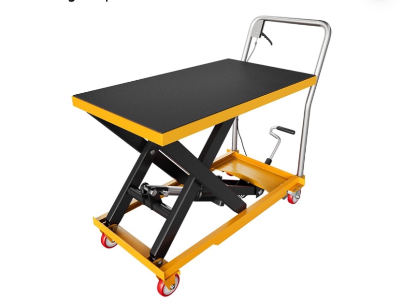 Photo 1 of Hydraulic Lift Table Cart, 500 LBS Capacity 28.5 in Lifting Height, Manual Single Scissor Lift Table with Locking Wheels and Non-Slip Pad, Hydraulic Scissor Cart for Material Handling