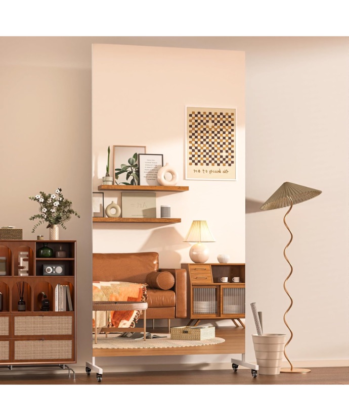 Photo 1 of Hasipu Home Gym Mirror 360° Swivel on Wheels, 74.8" x 31.4" Extra Large Full Body Rolling Mirror for Yoga Studio, Bedroom, Dancing Studio, White