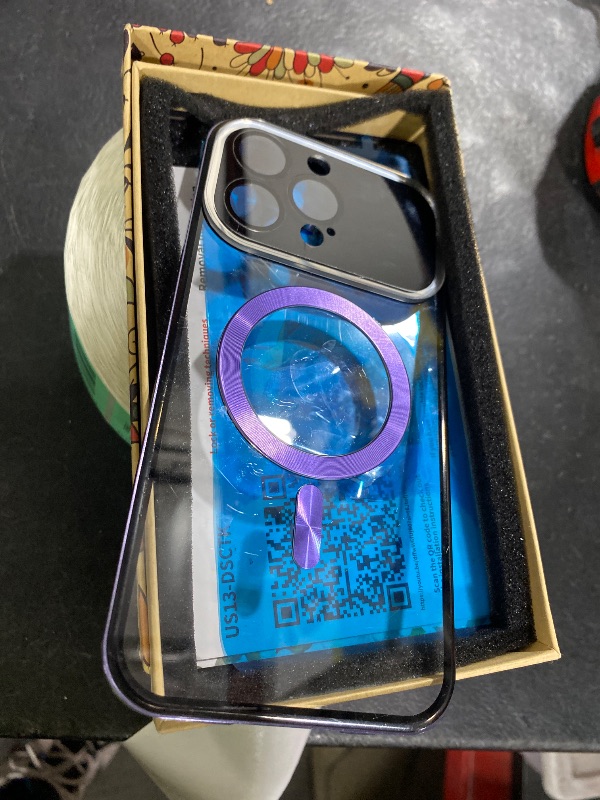 Photo 1 of [Full Camera Protection& Mechanical Lock]Magnetic Privacy Case for iPhone 14 Pro Max[Compatible with MagSafe][CD Metal Ring]Full Body Shockproof Metal Bumper, 9H Anti Peeping Glass Cover-Purple(Only back cover view picture missing front) 