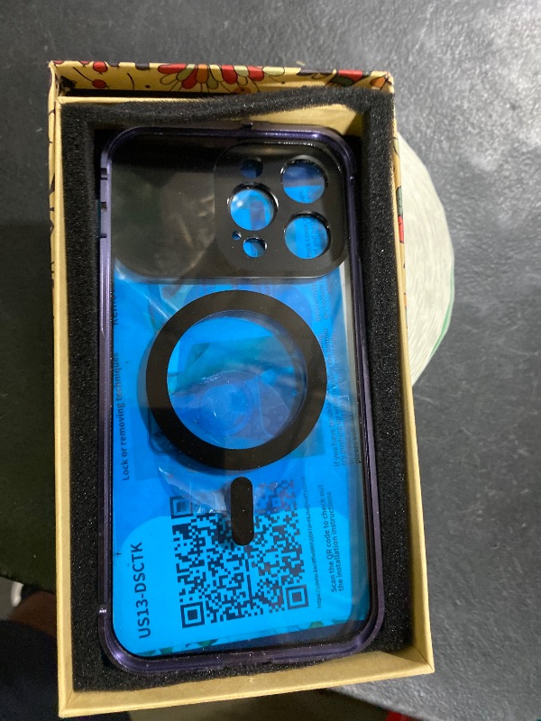 Photo 1 of [Full Camera Protection& Mechanical Lock]Magnetic Privacy Case for iPhone 14 Pro Max[Compatible with MagSafe][CD Metal Ring]Full Body Shockproof Metal Bumper, 9H Anti Peeping Glass Cover-Purple(Only back cover view picture missing front) 