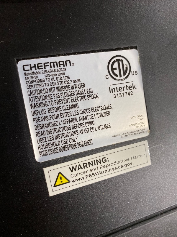 Photo 1 of **SCREEN DAMAGED** Chefman Air Fryer – 4 QT Compact Airfryer for Quick & Easy Meals, Features Hi-Fry Technology for Extra Crisp, Easy-View Window, Touch Controls with 4 Presets, Nonstick & Dishwasher Safe Basket - Black