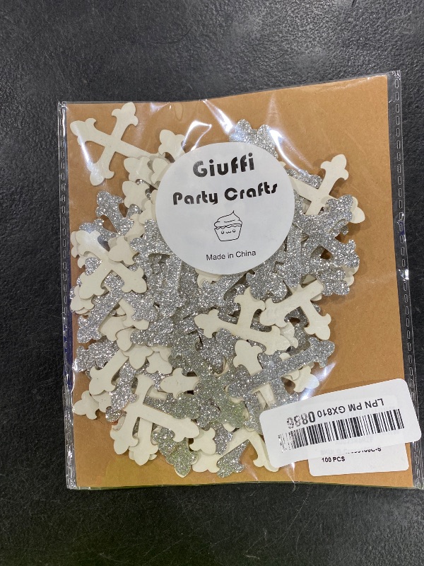 Photo 1 of 100 Counts Christening Cross Table Confetti for Baby Shower Baptism Party Decorations - Silver