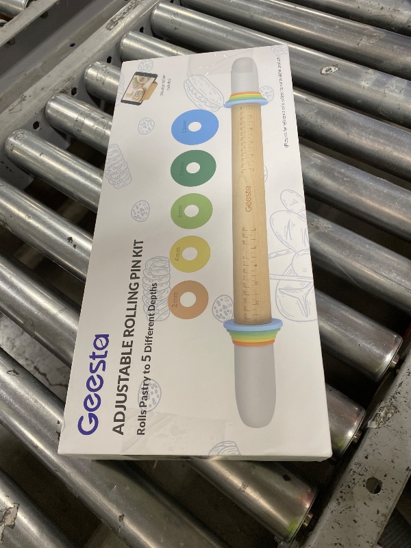 Photo 1 of Geesta Adjustable Wood Rolling Pin with 5 Thickness Rings, Precise Dough Roller Handle Press Design with Measurement Guide for Baking Fondant, Pie Crust, Cookie, Pastry - Baking Essential