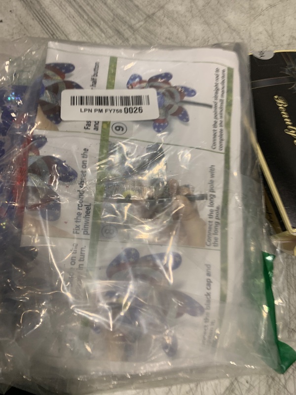 Photo 1 of 10 Pieces 21 Inches Patriotic Reflective Pinwheels with Stakes, American Flag Windmill Wind Spinners for Garden Lawn Yard, 4th of July Decorations, Large Foil Pin Wheels for Bird and Animal Deterrent