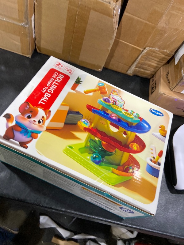 Photo 1 of Funwee 2-in-1 Rolling Ball & Racing Car Ramp Toy for Toddlers, Race Track Hammer Lights Ball Drop, Interactive Montessori Learning Game Birthday Gift Idea for Kids 1 2 3 4 5+Year Old Girl Boy(Pink)