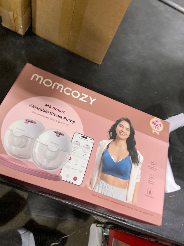 Photo 1 of Momcozy M5 Smart APP Controlled Wearable Breast Pump, Hands-Free Wireless Electric Pump, 3 Modes 9 Suction Levels, BPA-Free, Portable Lightweight, 24mm Flange, 2-Pack Quill Gray