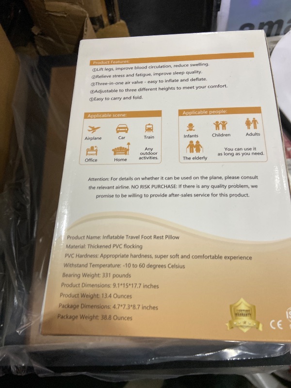 Photo 1 of JefDiee Inflatable Foot Rest Pillow, Kids Airplane Bed, Adjustable 3 Layers Height Leg Rest Pillow, Airplane Travel Essentials Great for Office, Home, Trains, Cars