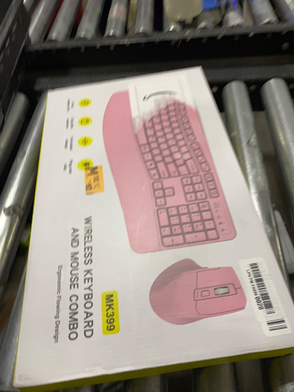 Photo 1 of Wireless Keyboard and Mouse Combo, 2.4G Full Size Wave Keys Ergonomic Keyboard with Wrist Rest and 3-Level DPI Adjustable Wireless Ergonomic Mouse for Windows, Mac OS Desktop/Laptop/PC(Pink)