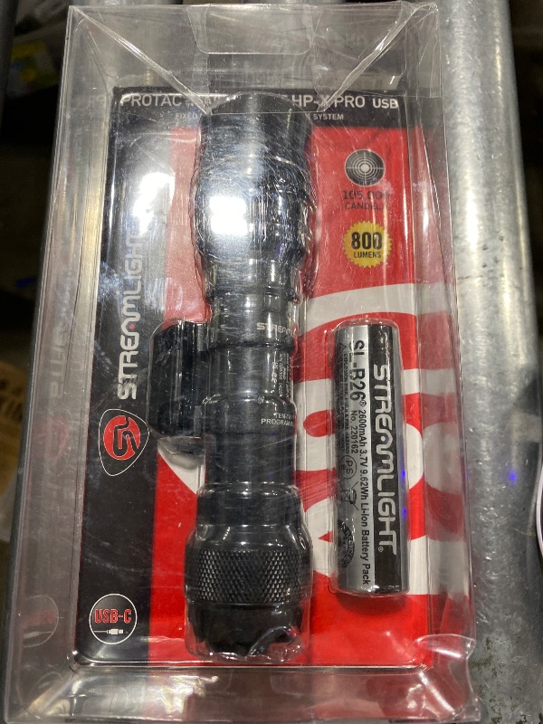 Photo 1 of Streamlight 89016 ProTac Rail-Mount HP-X Pro USB System 800-Lumen 105000-Candela Rechargeable Tactical Flashlight with JackCap Tail Switch, M-LOK Mount, Pressure Switch, and Battery, Black