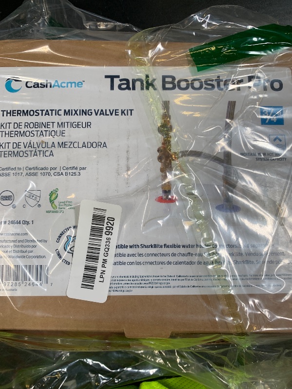Photo 1 of Cash Acme 3/4 Inch Tank Booster Water Heater with Thermostatic Mixing Valve, Temperature Gauge, Braided Hose, Domestic and Commercial Application, PEX Pipe, PE-RT, CPVC, Copper, 24644LPNPMGQ3369920
