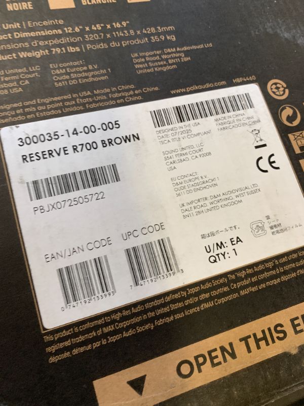 Photo 1 of Polk Audio Reserve Series R700 Tower Speaker, 1" Tweeter, a 6.5" Woofers & Dual 8" Long-Throw Drivers, Hi-Res Certified, Dolby Atmos & IMAX Enhanced for Dynamic Home Theater Audio, Walnut Brown