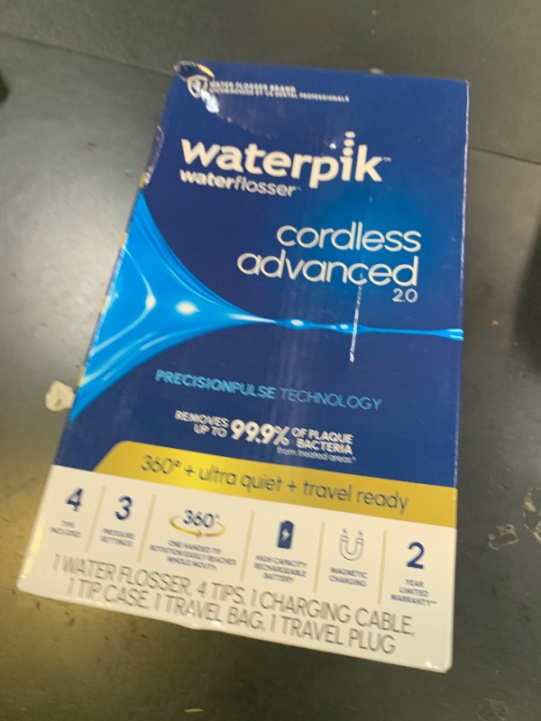 Photo 1 of Waterpik Cordless Advanced 2.0 Water Flosser For Teeth, Gums, Braces, Dental Care With Travel Bag and 4 Tips, ADA Accepted, Rechargeable, Portable, and Waterproof, White WP-580, Packaging May Vary