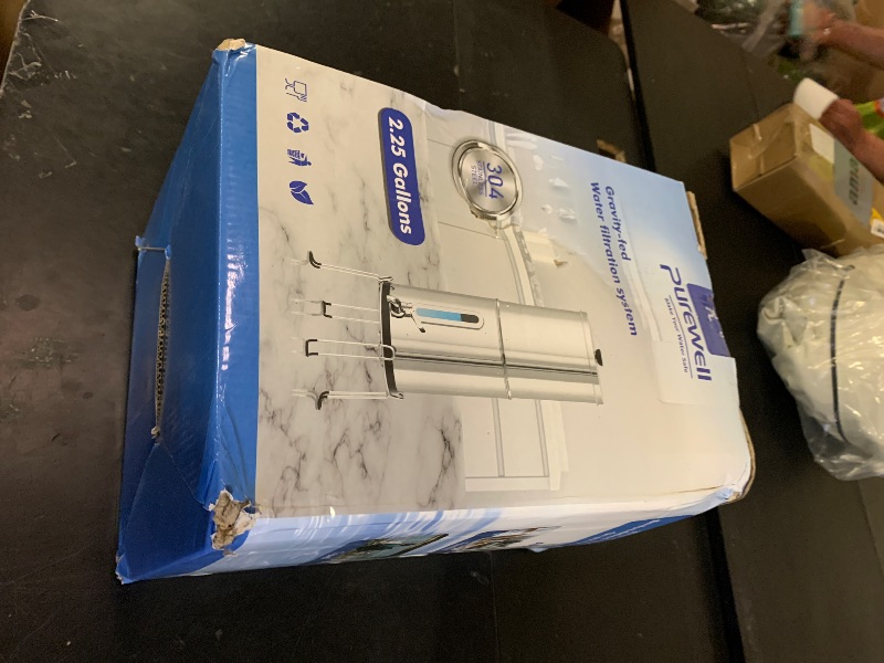 Photo 1 of Purewell 2.25G Gravity Water Filter System with Water Level Window, 3-Stage 0.01?m Ultra-Filtration Stainless Steel Countertop System with 2 Filters and Stand, Reduce 99% Chlorine, PW-KS