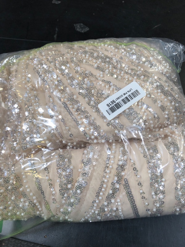 Photo 1 of VOUIAO Women's Square Neck Sequin Beaded Mermaid Formal Evening Dress Spaghetti Strap Bodycon Prom Party Cocktail Maxi Gown Beige XL