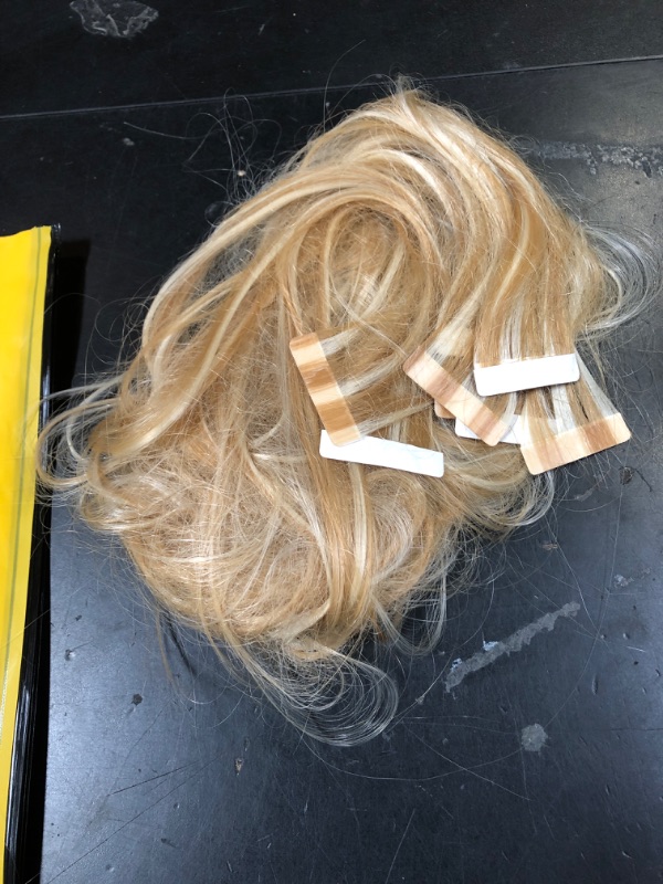 Photo 1 of 26 Inch Tape In Hair Extensions HuxoWax P27/613 Straight Hair Extensions Double Weft Highlight Blonde VirgIn Soft And Silky Remy Hair
