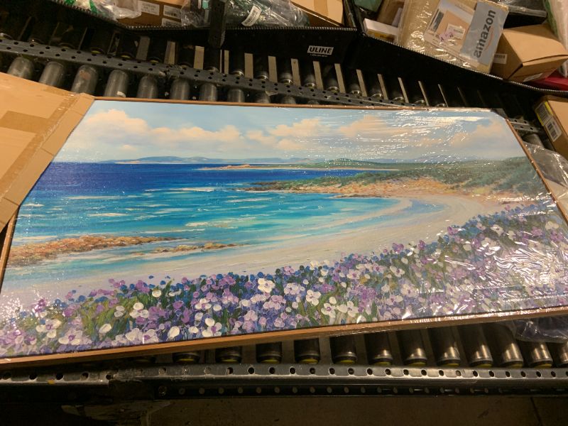 Photo 1 of Mofutinpo Coastal Beach Wall Art,Large Purple Flower Landscape Canvas Wall Art for Living Room & Bedroom Decor, Framed Blue Beach Pictures & Paintings for Walls,Ocean Artwork for Home & Office 24x48IN