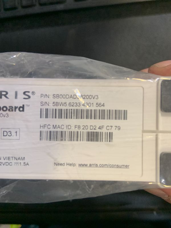 Photo 1 of ARRIS SURFboard SB8200 DOCSIS 3.1 Multi?Gig Cable Modem | 2 -1Gbps Ethernet Ports | Works with Xfinity, Cox, Spectrum | For Cable Internet Plans up to 2Gbps | Modem Only, Router Required