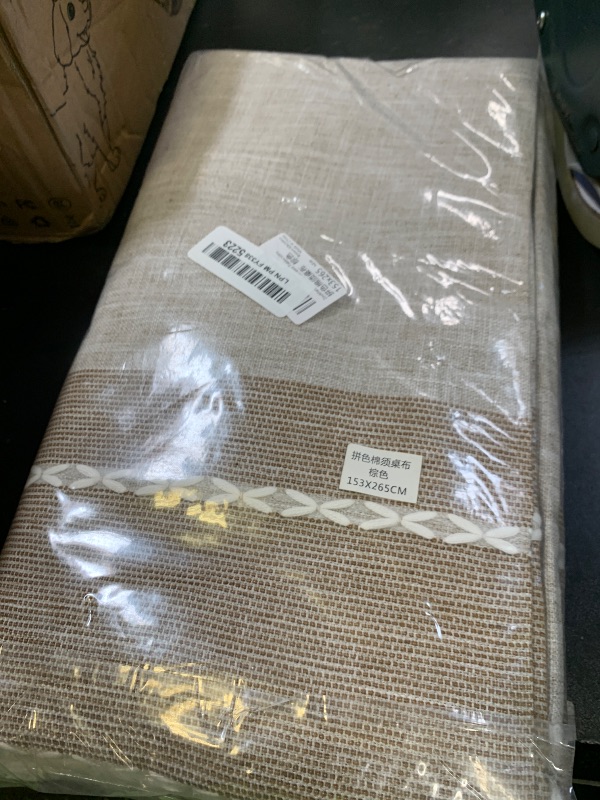 Photo 1 of ZeeMart Contrast Linen Table Cloth 60x104 Inch (Fit 6ft–7ft, Narrow Fit 8ft Rectangle Table), Brown Farmhouse Heavy Weight Beige Tablecloth, Water Resistant Burlap Table Cover