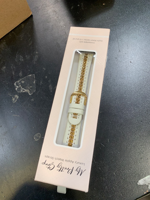 Photo 1 of My Pretty Strap- Compatible Apple Watch Band - Genuine Leather iWatch Strap for Women (5.28"-6.93") - Series 1-11, SE & Ultra (38MM/ 40MM/ 41MM/ 42MM/ 44MM/ 45MM/ 49MM) - Black, White -Bijou