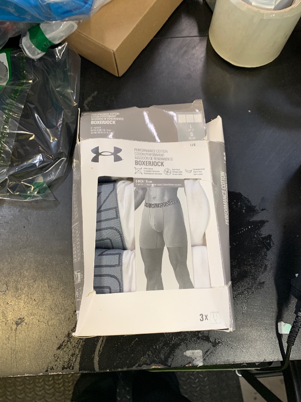 Photo 1 of Under Armour Men's Performance Cotton Boxerjock Brief Underwear, 6" Inseam, Ultra-Soft, 3-Pack, White Solid, Large