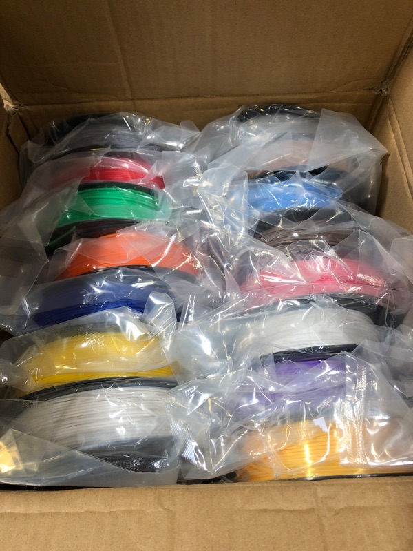 Photo 1 of PLA+3D Printer Filament 1.75mm Bundle, Individually Vacuum Packed, Multicolor Dimensional Accuracy +/- 0.02mm, 0.25kg per Spool, 16 Pack, 4kg Total