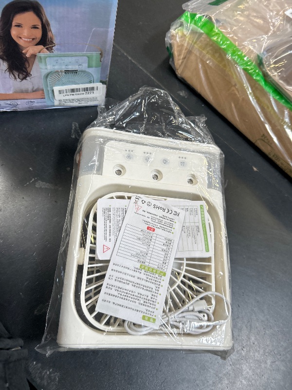 Photo 1 of Portable Air Conditioners,2000mAh Rechargeable Mini Air Cooler Fans,500ML Personal Portable AC Unit with 3 Speed, 2 Spray, 7 Color, 3 Timer, Small Desktop Cooling Fan for Bedroom Office (White)
