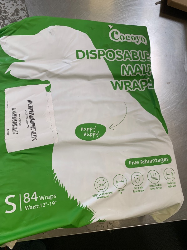 Photo 1 of COCOYO Disposable Male Dog Wraps, Small Size, 84 Count, Super Absorbent, Breathable, Wetness Indicator