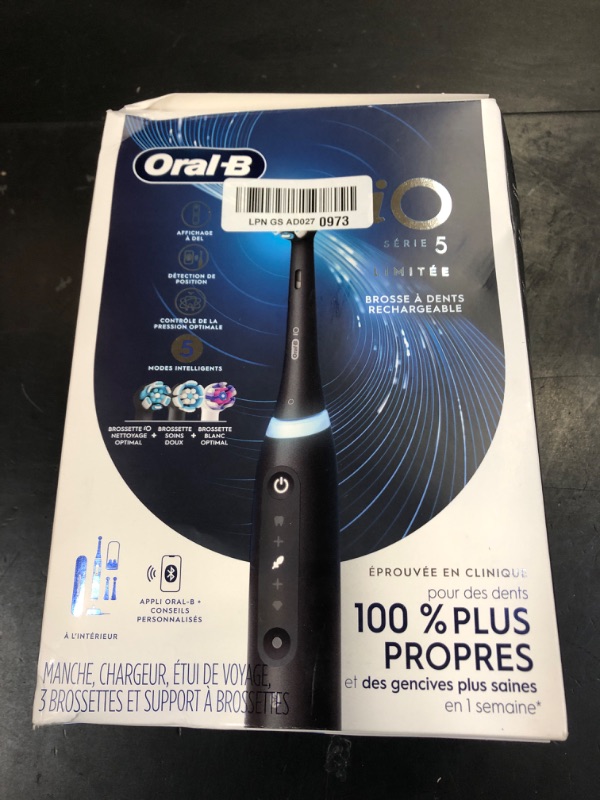 Photo 1 of Oral-B Rechargeable Electric Toothbrush, iO5 Limited Deep Clean & Whiten, 5 Cleaning Modes, Visual Pressure Sensor to Protect Gums, Travel Case, 3 Brush Heads, Black