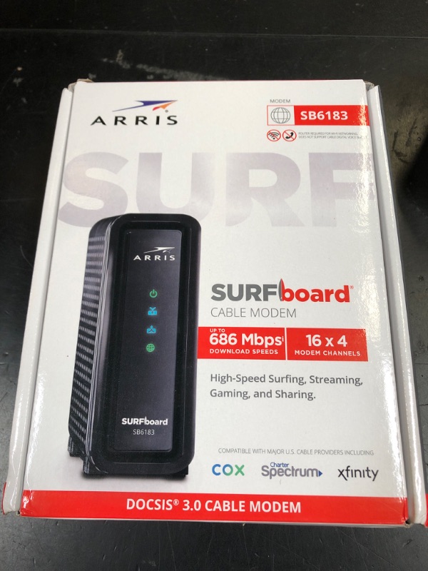 Photo 1 of ARRIS SURFboard SB8200 DOCSIS 3.1 Multi?Gig Cable Modem | 2 -1Gbps Ethernet Ports | Works with Xfinity, Cox, Spectrum | For Cable Internet Plans up to 2Gbps | Modem Only, Router Required color;BLACK