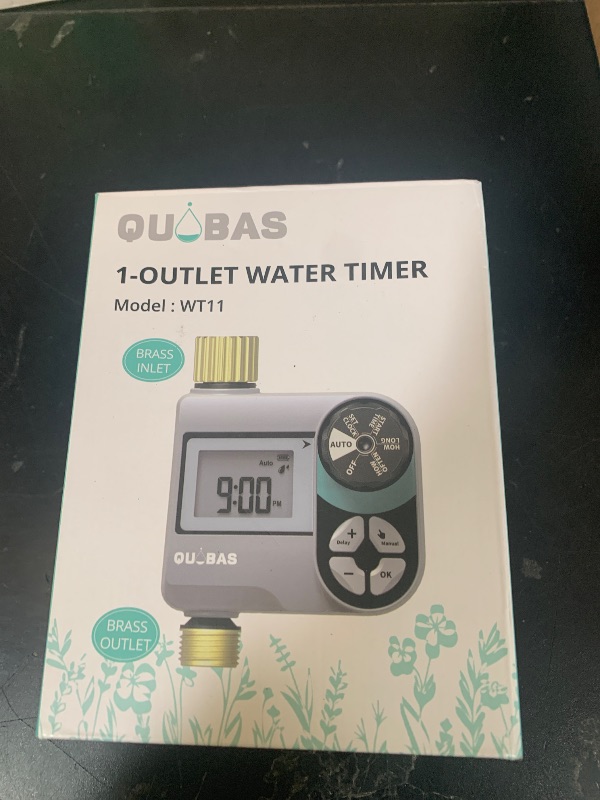 Photo 1 of QUOBAS Brass Sprinkler Timer, Programmable Water Hose Timer for Garden Hose Faucet with Waterproof HD Screen, Rain Delay/Manual/Automatic Irrigation Watering System for Garden, Lawn, Yard