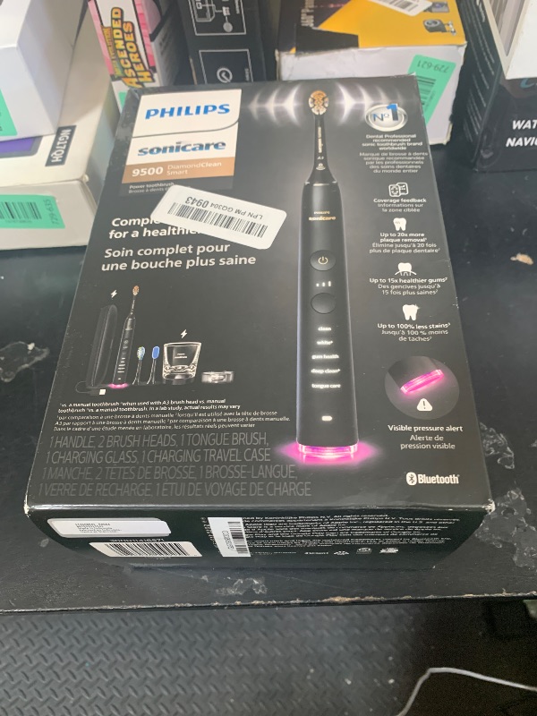 Photo 1 of Philips Sonicare DiamondClean Smart 9500 Electric Toothbrush - Sonic Toothbrush with App, Pressure Sensor, 15 Brushing Settings, Replacement Reminder, USB Charging Travel Case, Black, Model HX9923/11