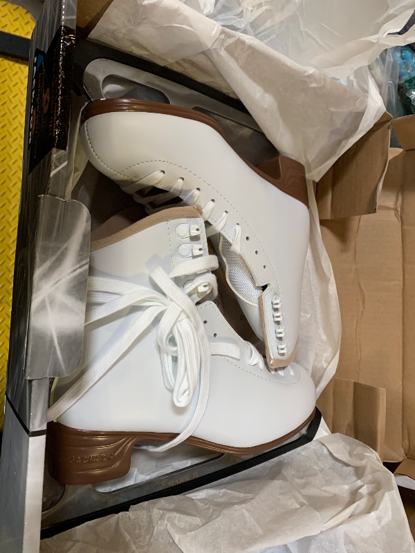 Photo 1 of Jackson Ultima JS1490 Mystique Womens Figure Ice Skates/Color: White/Width: Medium/Size: Adult 6 Bundle with Guardog Skate Guards